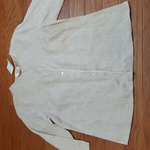 NWT Talbot's 100% Irish Linen Collarless Button Shirt Sz 10 Lagen Minimalist